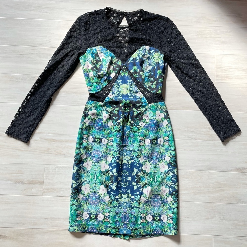 Charlotte Ronson Floral & Lace Silk Dress